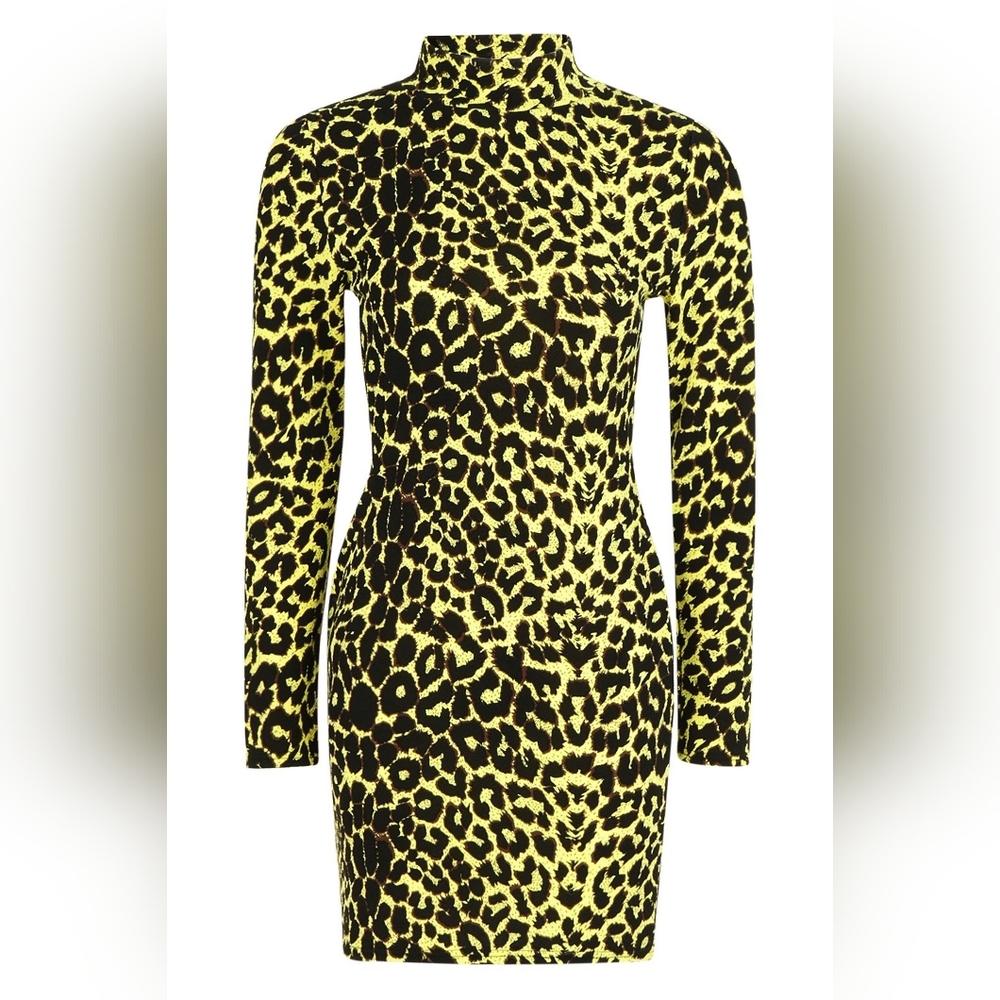 NWT Boohoo Petite High Neck Animal Print Mini Dress US 4